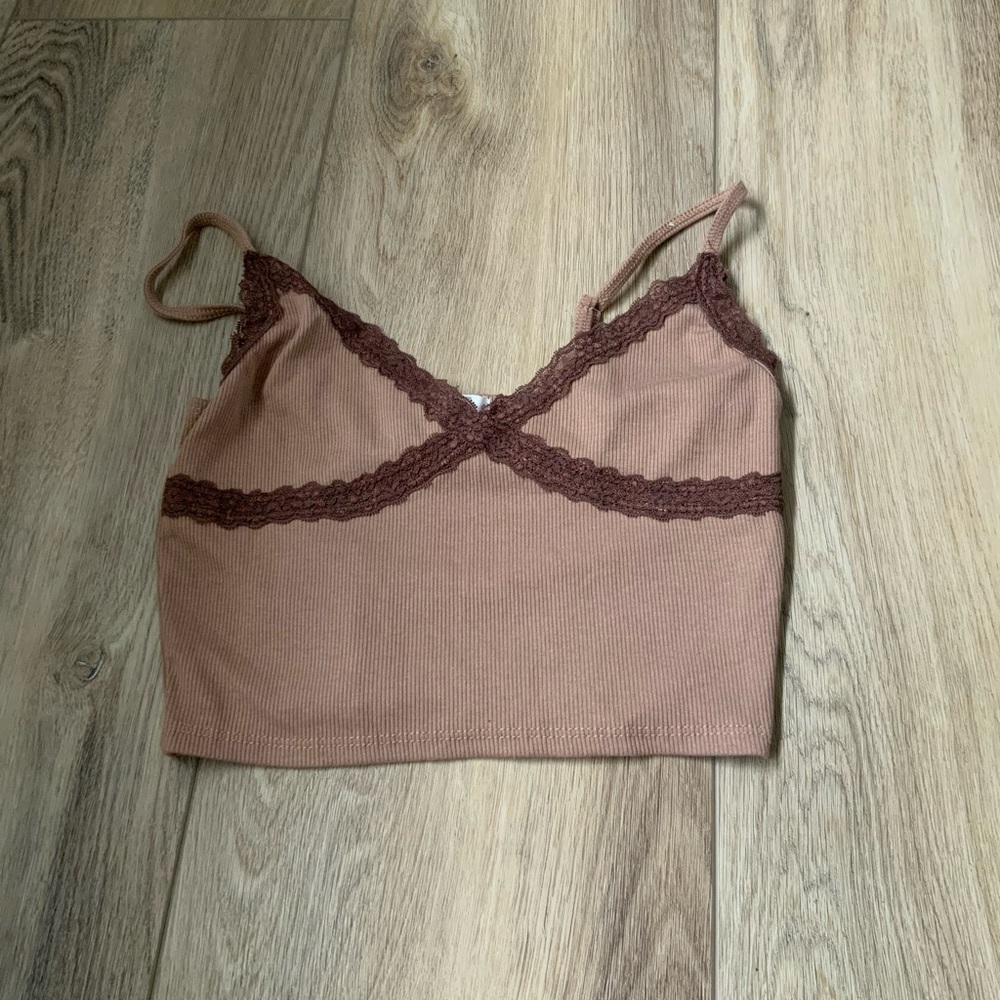 Brown Lace Cropped Tank
